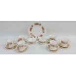 Colclough floral patterned china teaset comprising six cups, six saucers, six side plates, sugar