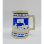 Copeland blue and white 'Hunting' pattern jug, 16cm high, with impressed marks
