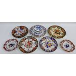 Quantity of 19th century various 'Imari' patterned plates, together with a 'Willow' patterned blue