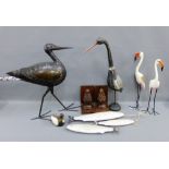 Quantity of wooden painted birds, a metal bird and fish figures etc., (a large lot)