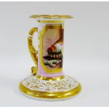 Flight, Barr & Barr Royal Porcelain Works miniature candlestick, with a gilt edged panel depicting