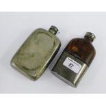 Pewter mounted glass hip flask together with another (2)