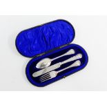 Late Victorian silver knife, fork and spoon set, in a fitted case, London 1899 (3)