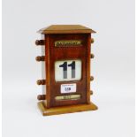 Early 20th century mahogany cased perpetual desk calendar, height 21cm