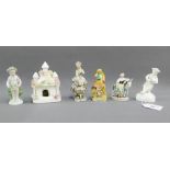 Mixed lot to include a Staffordshire floral encrusted cottage and five miniature figures to