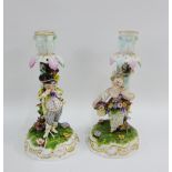 Pair of Meissen style porcelain figures, 22cm high (a/f)