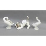 Lladro Puppy, together with two Lladro Geese, (3)