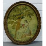 Oval needlework picture 'Tancred', under glass, in a giltwood frame, 41 x 34cm