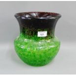 Monart Art Glass vase with green and black inclusions, 22cm high