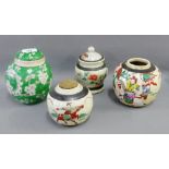 Green and white Chinese ginger jar and cover (a/f) and three others, (4)