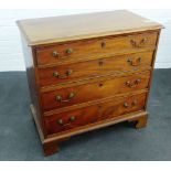 Mahogany chest, the rectangular top with moulded edge over four graduating long drawers, on
