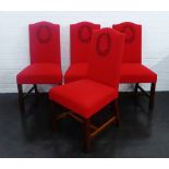 Set of twelve red wool mix upholstered chairs, with laurel leaf printed pattern, 108 x 55cm (12)