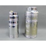 Two chromed metal thermo style flasks, (2)