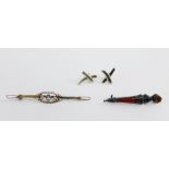 Scottish hardstone and silver dagger brooch, white metal bar brooch and a pair of silver Tiffany