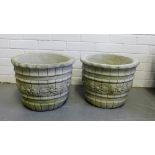 Pair of garden pots with basket weave design, 39 x 32cm, (2)