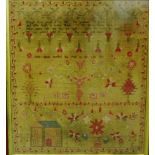 William IV sampler with verse, flowers, house, etc., worked by Ann Bird, finished this work in the