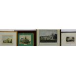 Four coloured engraved prints to include 'The Kings Palace, Pimlico, London', 'Carlisle