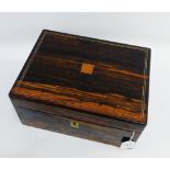 19th century coromandel writing box with brass stringing and escutcheon, 30 x 15cm