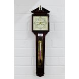 Watson mahogany cased barometer with architectural pediment with silvered dials, 60cm long