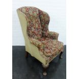 Floral upholstered wing back armchair, 102 x 80cm