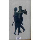 20th Century School 'Dancing Couple' Monochrome print on fabric, in a glazed frame, 20 x 33cm