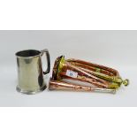 Kohler & Son horn, a copper and brass bugle and a pewter tankard (3)