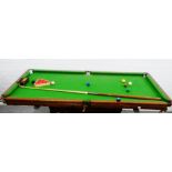 Five foot Joe Davis snooker table by Sykes of London & Horbury with slate bed, complete with cue,