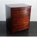 Mahogany bow front chest, with pullout dressing slide and four drawers, on bracket feet, 82 x 62cm