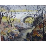 Oughtred Buchanan 'Landscape with White Stone Bridge' Oil-on-Board, signed with an Aitken & Dott