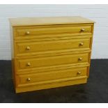 Modern pine chest with four long drawers, 87 x 98cm
