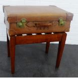 Luggage stand together with vintage brown leather suitcase, made by A. Boswell, Edinburgh, 67 x 43cm