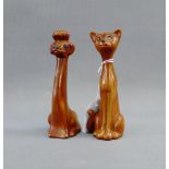 Two novelty faux wood Poodle and Cat figures, 14cm high, (2)