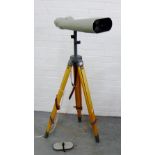 Carl Zeiss Jena binoculars, 60cm long, complete with a wooden tripod base and box,