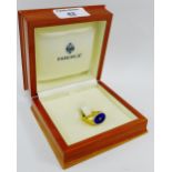 Victor Mayer for Faberge 18 carat gold ring with blue guilloche enamel and central bright cut