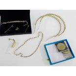 Mixed lot to include a Platinum cased cocktail watch face, silver necklace and bracelet , gilt metal