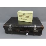 Vintage faux crocodile skin case and a Mini Max first aid kit, (2)