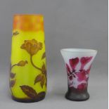 Modern 'Galle' art glass vase and another smaller, tallest 22.5cm high, (2)