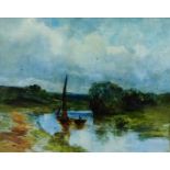 19th Century English School 'River Estuary with Sailing Boat' Oil-on-Board, apparently unsigned,