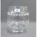 Contemporary etched glass vase on circular foot rim, 22cm high