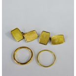 Two 18 carat gold wedding bands and a pair of 9 carat gold cufflinks (3)