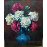 20th Century School Still Life Flowers in a Vase Oil-on-Canvas, signed indistinctly, in a giltwood