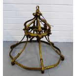 Brass circular cast brass ceiling light, 50cm drop approx