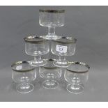 Set of six glass Sundae dishes with lustre rims, (6)