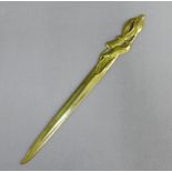 Art Nouveau German or Austrian brass paper knife with stylised pierced open work handle, stamped