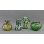 Collection of Austrian style green glass vases, tallest 17cm, (4)