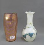 Okra art glass vase dated 1989, together with a pink art glass vase, tallest 22cm, (2)