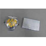Vintage AA car badge, numbered 3E88065, together with a chrome cigarette case, (2)