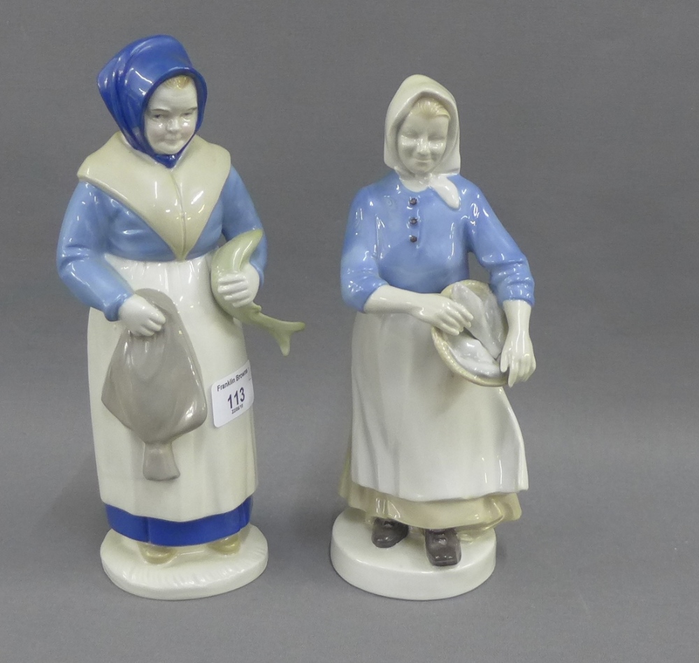 Two German blue and white glazed figures of Fishwives, tallest 25cm, (2)