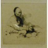 Mortimer Menpes 'Chinese Merchant' Etching, signed in pencil, in a glazed frame, with a James