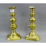 Pair of brass knop stemmed candlesticks, (2)